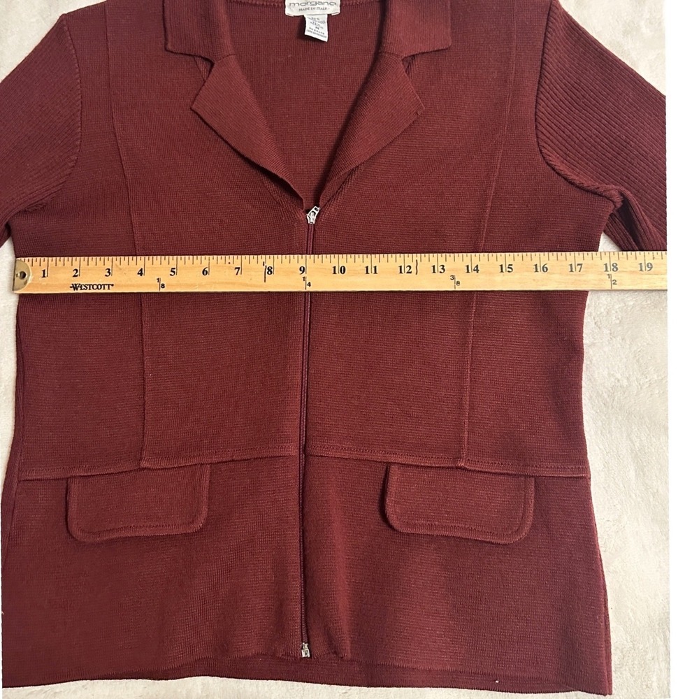 Morgano Italian Knit Zip Front Cardigan Sweater Merino Wool Blend M Red - Picture 10 of 12
